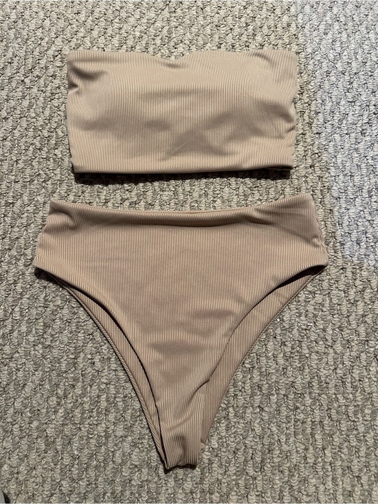 SHEIN Other - Ribbed Bandeau Bikini Set in Nude/Taupe